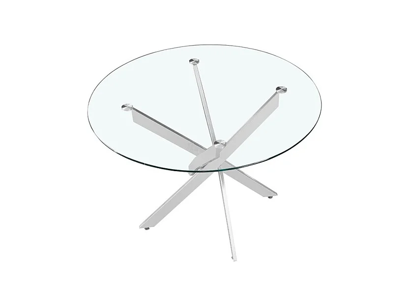 Mesa de jantar CRISTELIA – Redonda Ø120 cm – Tampo de vidro – Pés cromados – Design elegante e moderno