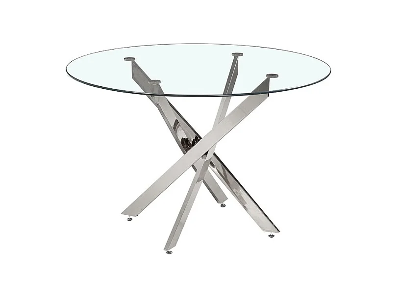 Table à manger CRISTELIA – Ronde Ø120 cm – Plateau en verre – Pieds chromés – Design élégant et moderne