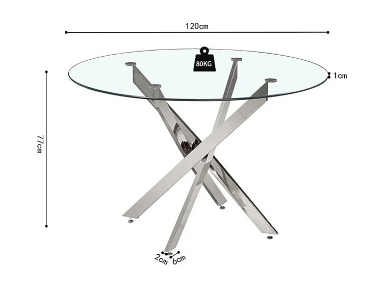 Mesa de jantar CRISTELIA – Redonda Ø120 cm – Tampo de vidro – Pés cromados – Design elegante e moderno