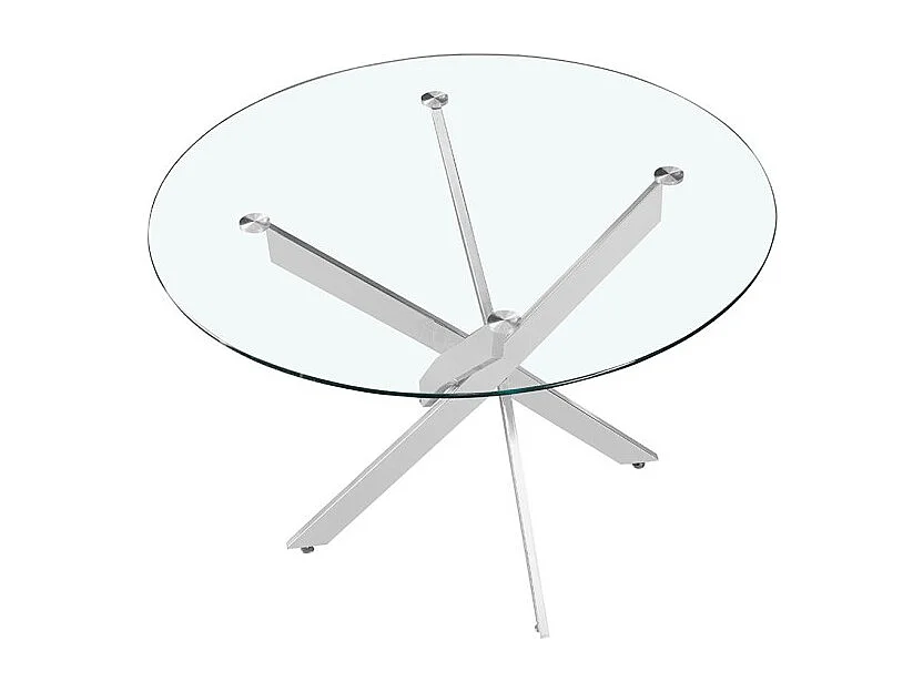 Mesa de jantar CRISTELIA – Redonda Ø120 cm – Tampo de vidro – Pés cromados – Design elegante e moderno