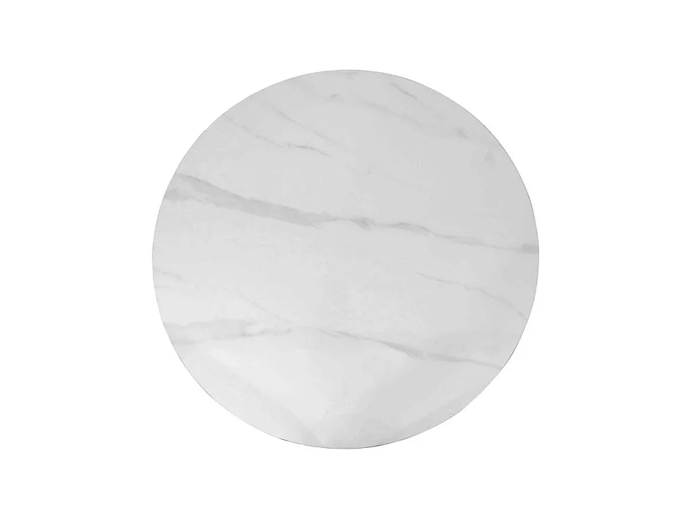 Table à manger ronde ARVENA – 110 cm – Plateau en pierre frittée – Coloris blanc – Design métal élégant