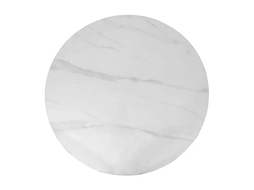 Table à manger ronde ARVENA – 110 cm – Plateau en pierre frittée – Coloris blanc – Design métal élégant