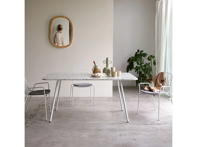 Tavolo rettangolare in battuto di terrazzo premium e metallo 160 Elio green