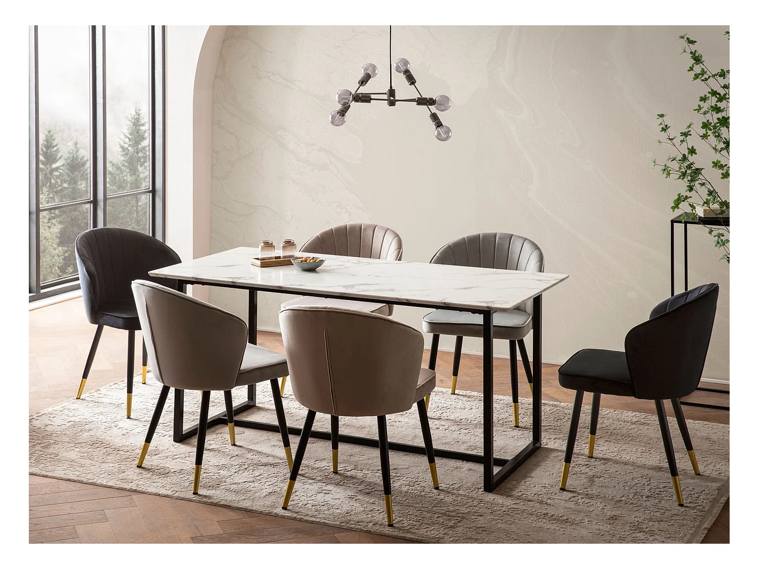 Eettafel 180x90x76 cm Zwart Modern Marmer Effect, Grote Keukentafel, Rechthoekige Eettafel met Metalen Poten