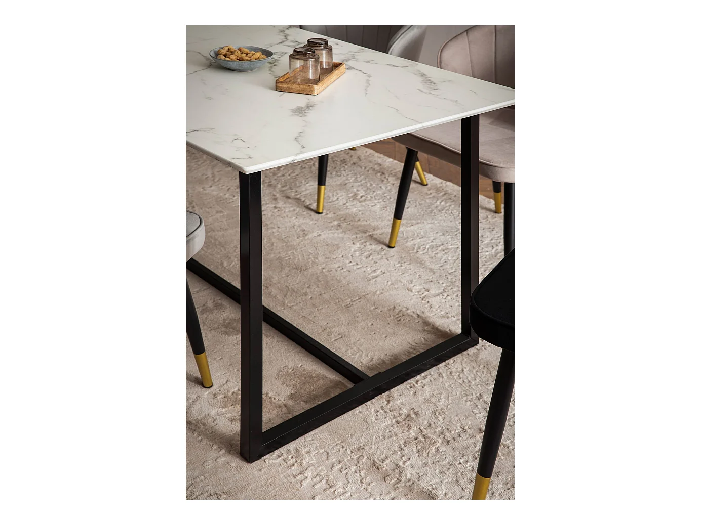 Eettafel 180x90x76 cm Zwart Modern Marmer Effect, Grote Keukentafel, Rechthoekige Eettafel met Metalen Poten