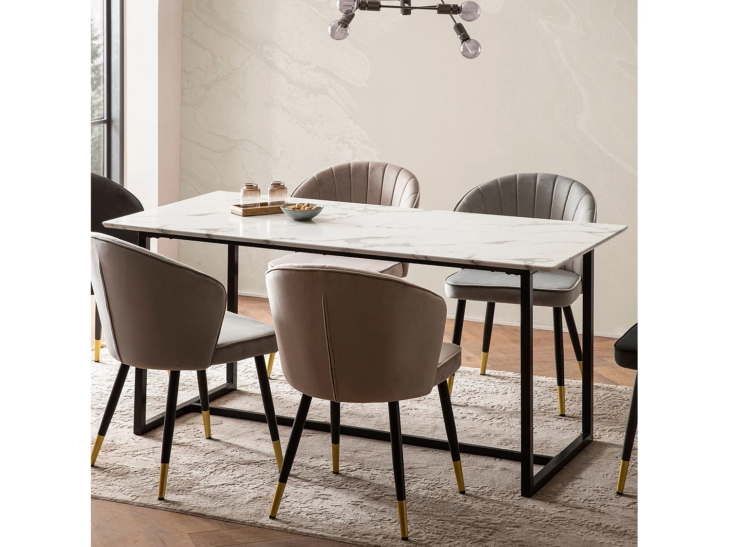 Table de Salle à Manger 180x90x76 cm Blanc Effet Marbre Moderne, Grande Table de Cuisine, Table de