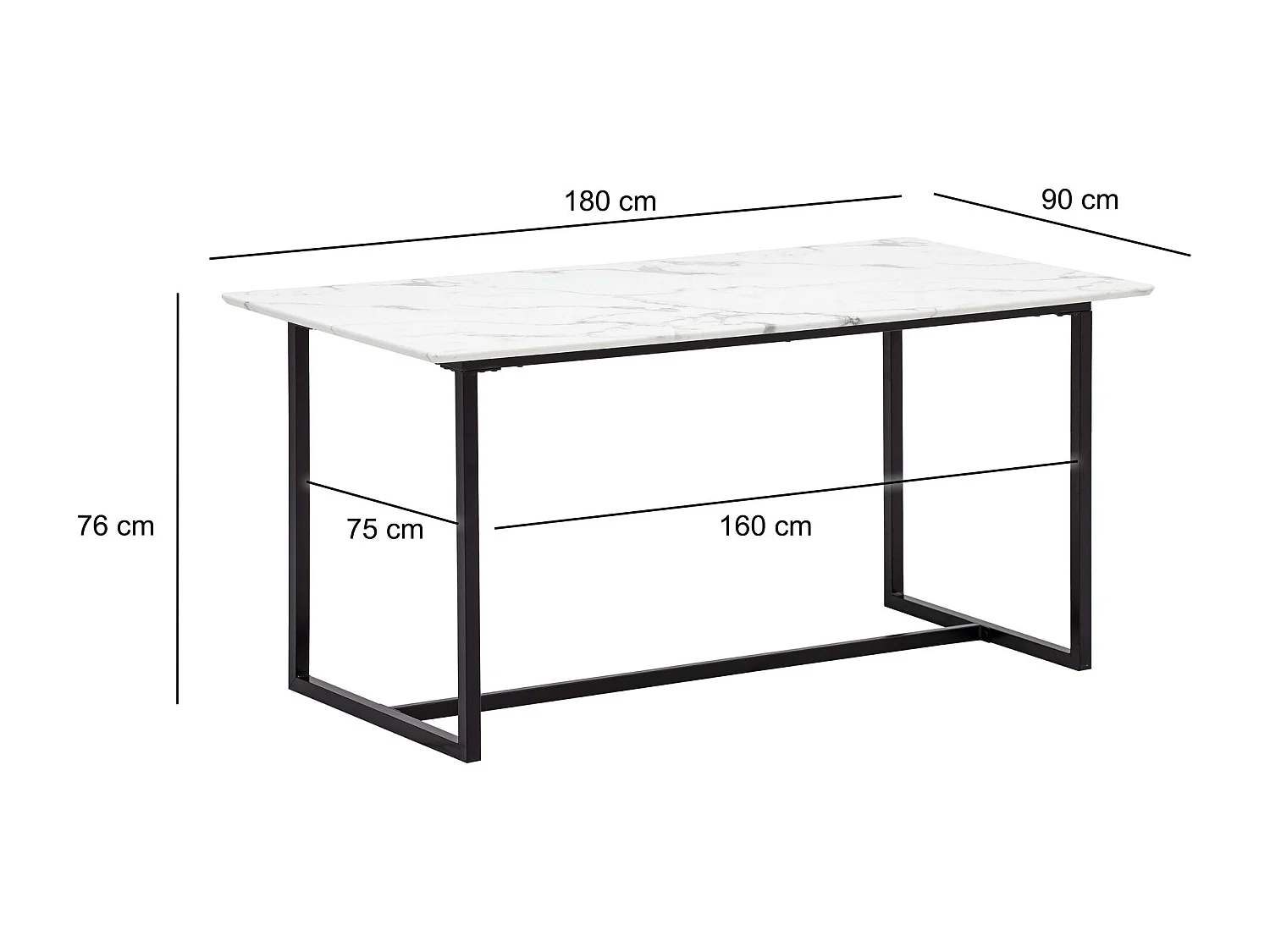 Table de Salle à Manger 180x90x76 cm Blanc Effet Marbre Moderne, Grande Table de Cuisine, Table de