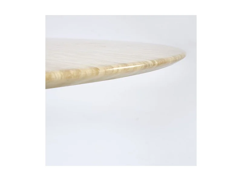 Table a manger ronde 120 cm plateau marbre travertin et pied bois MIKA