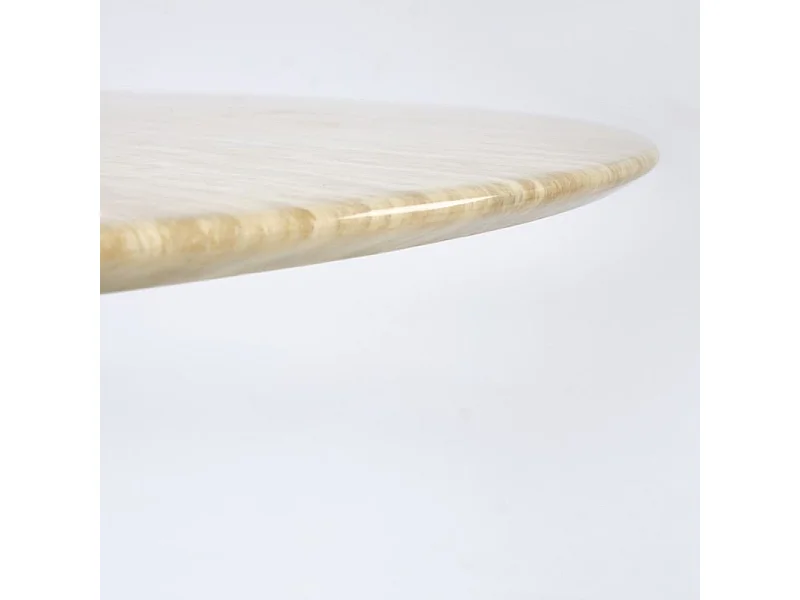 Table a manger ronde 120 cm plateau marbre travertin et pied bois MIKA