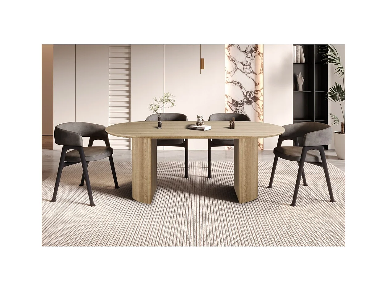 Table à manger ovale VAGOS – 200 x 100 cm – Coloris chêne naturel – Design contemporain et chaleureux