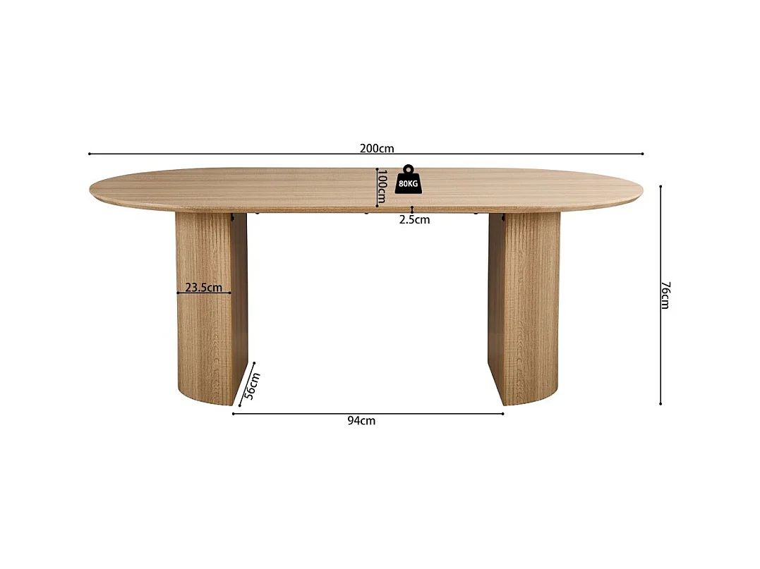 Table à manger ovale VAGOS – 200 x 100 cm – Coloris chêne naturel – Design contemporain et chaleureux