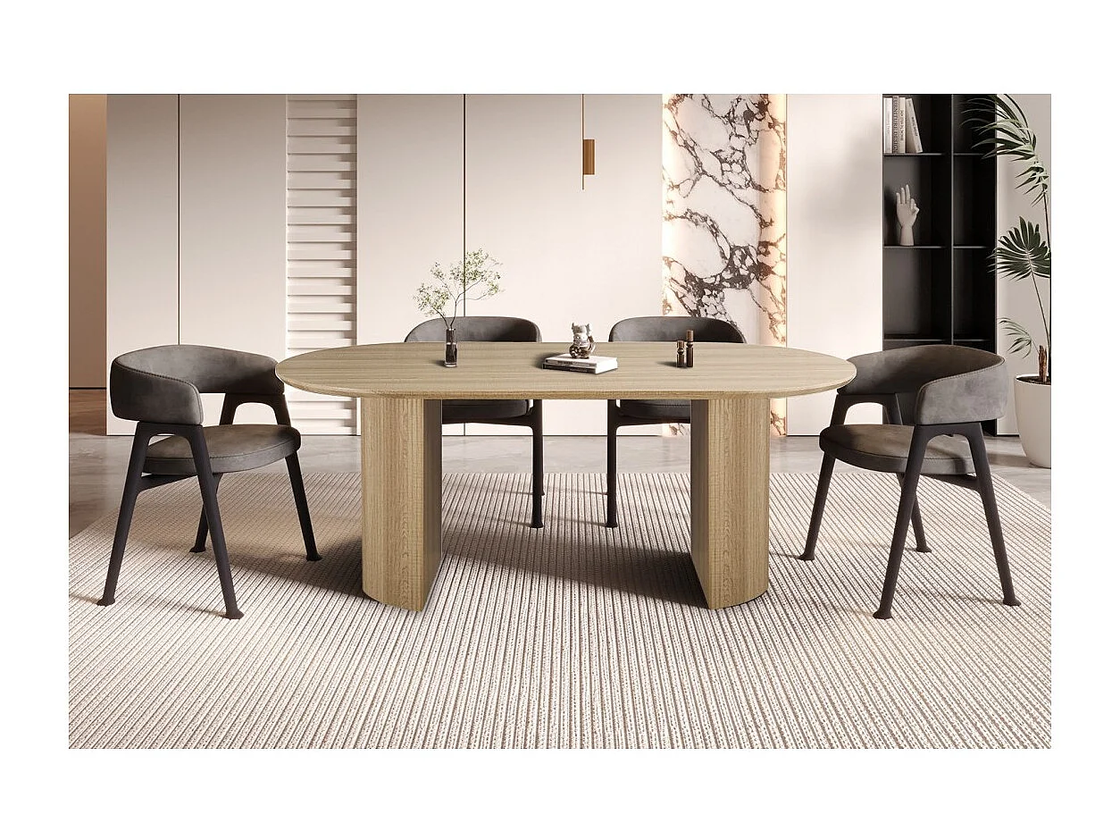 Table à manger ovale VAGOS – 200 x 100 cm – Coloris chêne naturel – Design contemporain et chaleureux