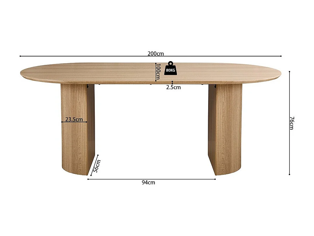 Table à manger ovale VAGOS – 200 x 100 cm – Coloris chêne naturel – Design contemporain et chaleureux