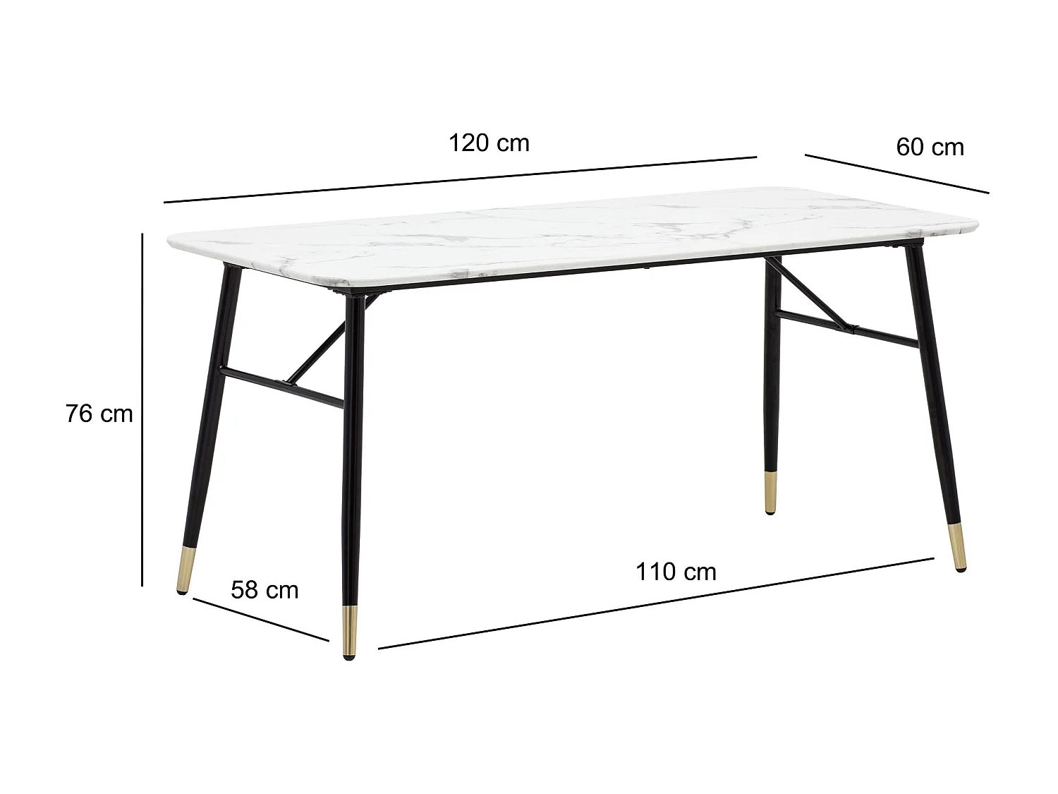 Eetkamertafel - Wit marmerlook 120x60 cm - Modern design met metalen poten