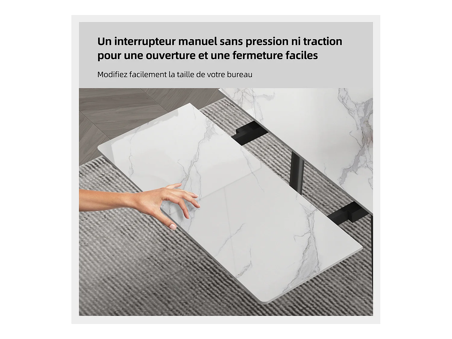 Ausziehbares Tischset mit 6 Stühlen, Höhe 76 cm, Breite 90 cm, ausziehbar von 160 bis 240 cm, Tischplatte aus Sinterstein, beige