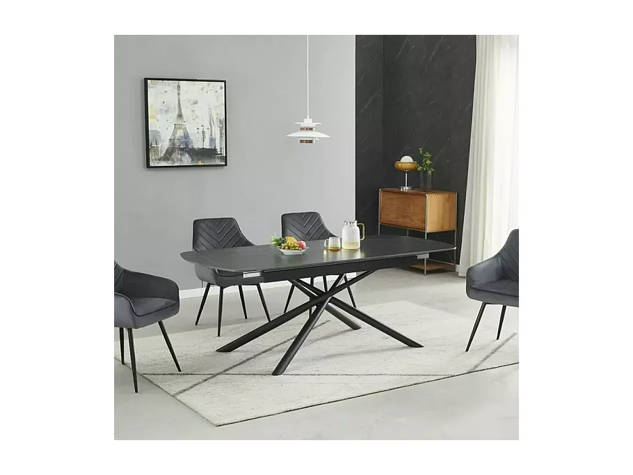 Table extensible de salle à manger noir mat scandinave 160 + 40cm céramique et métal VECKI