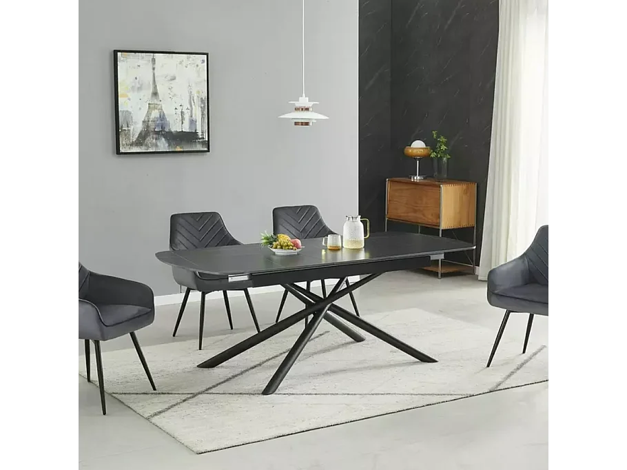 Table extensible de salle à manger noir mat scandinave 160 + 40cm céramique et métal VECKI