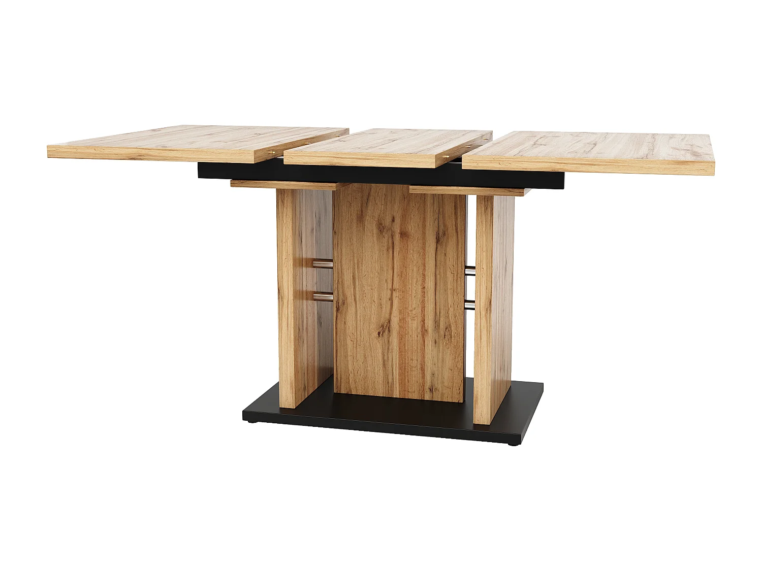 Table à manger extensible 6-8 personnes, corps en MDF naturel clair, pieds noir