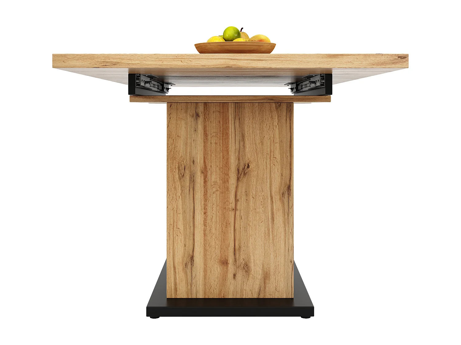 Table à manger extensible 6-8 personnes, corps en MDF naturel clair, pieds noir