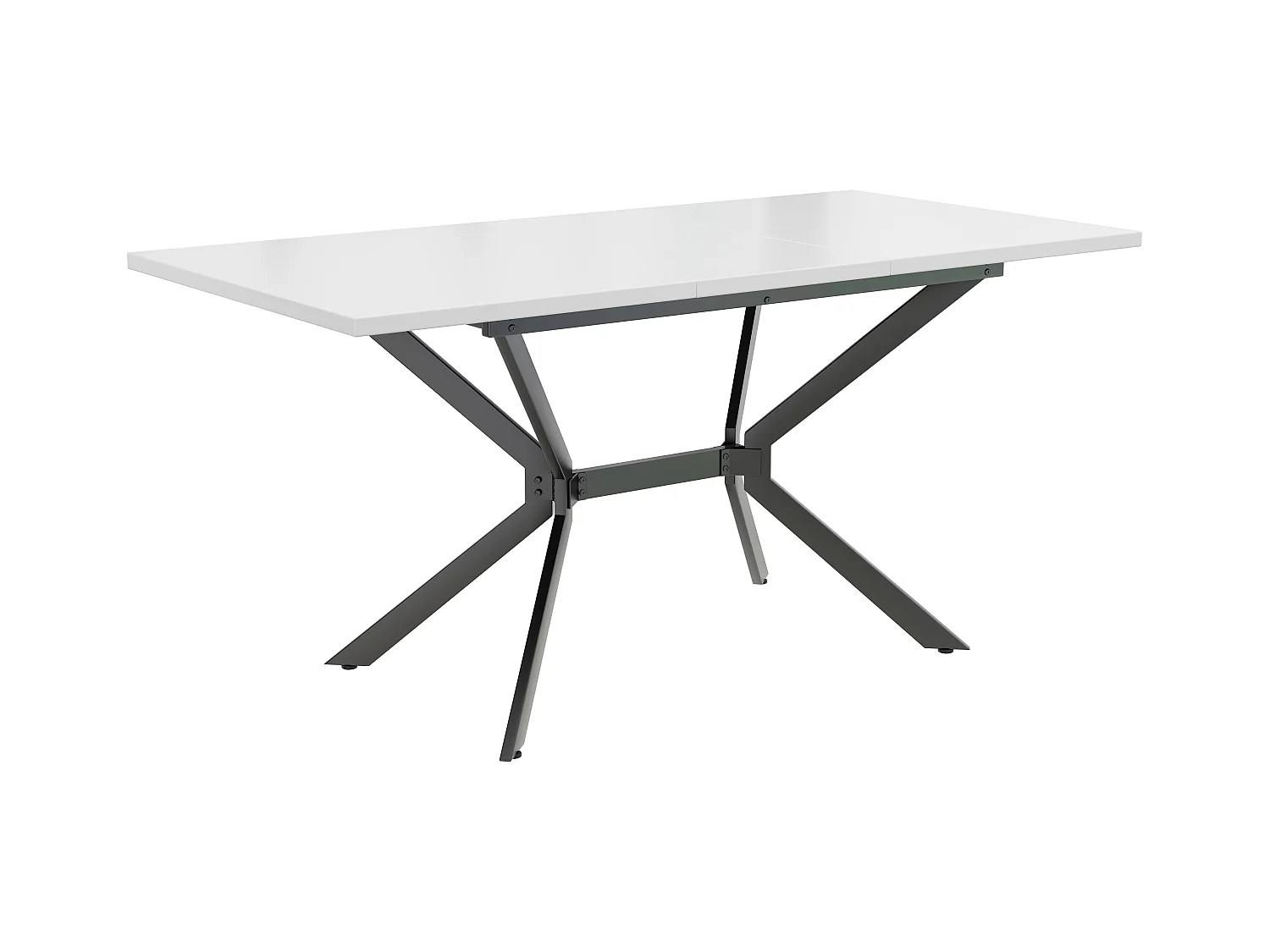 Table à manger rectangle extensible 4-6 personnes en MDF, plateau blanc et pieds croisé en métal noir - 120/160x80x75cm