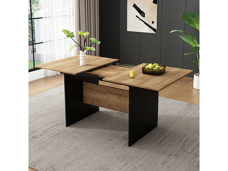 Uitschuifbare rechthoekige eettafel voor 4-6 personen van MDF, met lichte natuurlijke houtnerf afwerking - 140/180x80x75cm