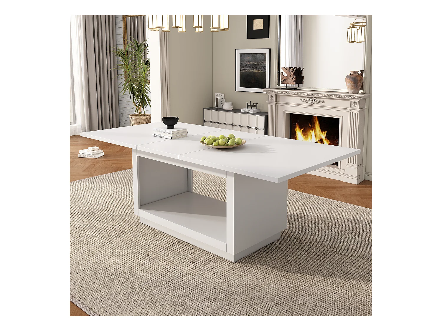 Table à manger rectangle extensible 6-8 personnes en MDF blanc - 140/180x70x76.5cm