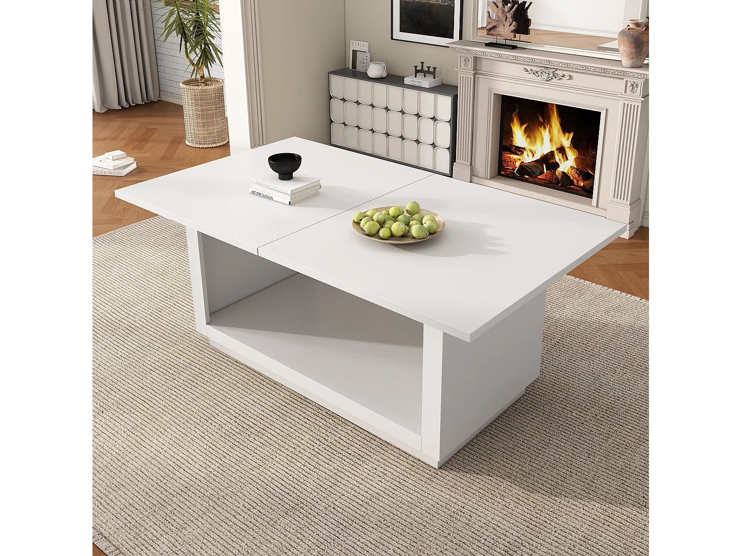 Table à manger rectangle extensible 6-8 personnes en MDF blanc - 140/180x70x76.5cm