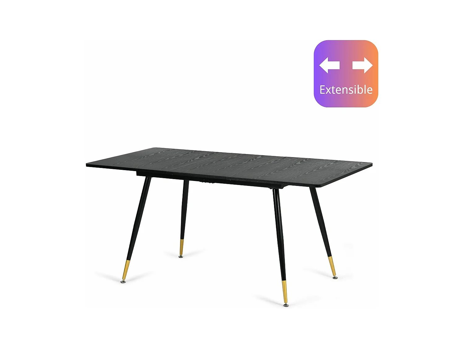 URBAN MEUBLE Table de salle à manger rectangulaire extensible noir effet bois de style scandinave pieds points dorés 120-160