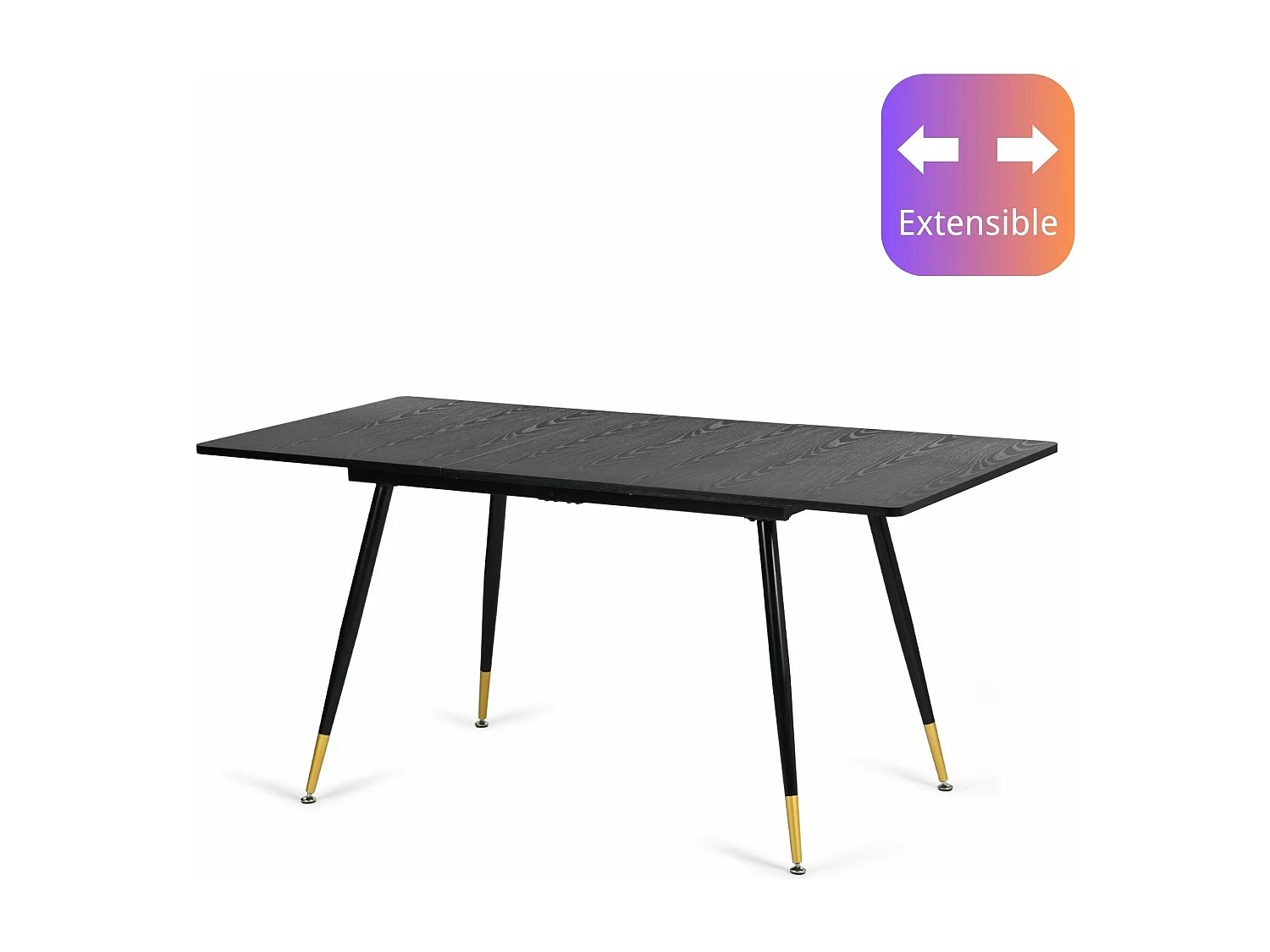URBAN MEUBLE Table de salle à manger rectangulaire extensible noir effet bois de style scandinave pieds points dorés 120-160