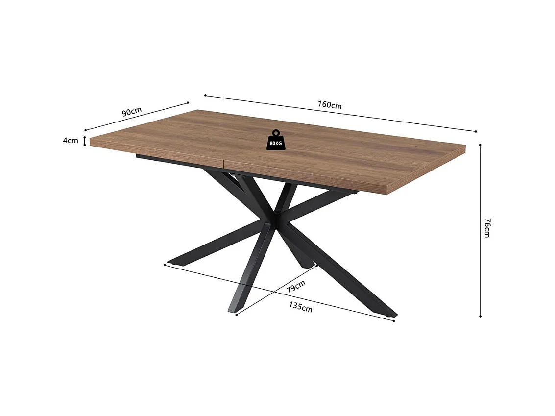 Mesa extensible KALVANO – 160 a 200 cm – Roble oscuro – Tablero de 40 mm – Diseño contemporáneo