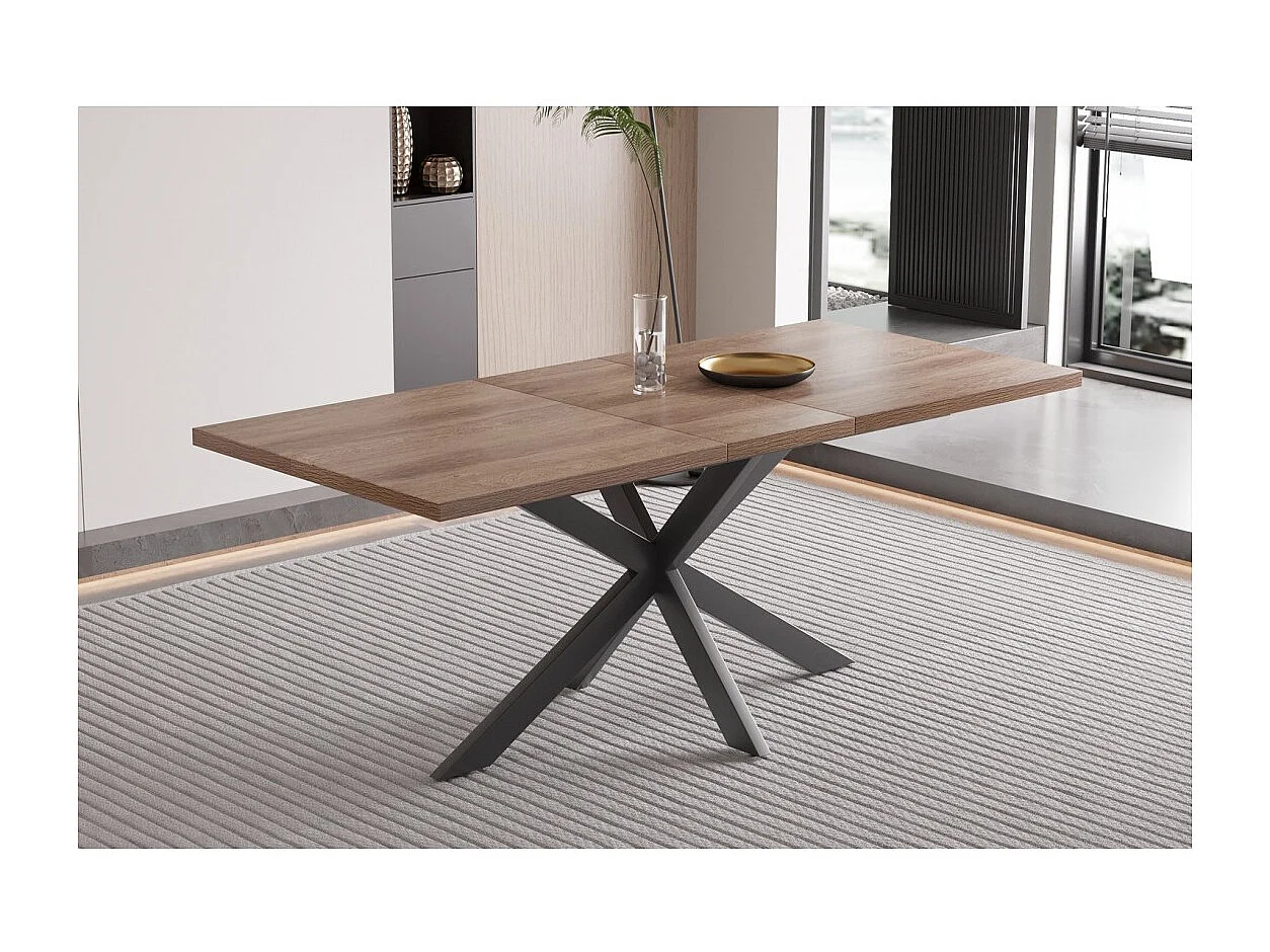 Mesa extensible KALVANO – 160 a 200 cm – Roble oscuro – Tablero de 40 mm – Diseño contemporáneo