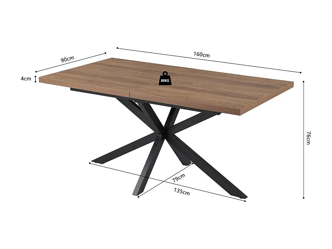 Mesa extensible KALVANO – 160 a 200 cm – Roble oscuro – Tablero de 40 mm – Diseño contemporáneo