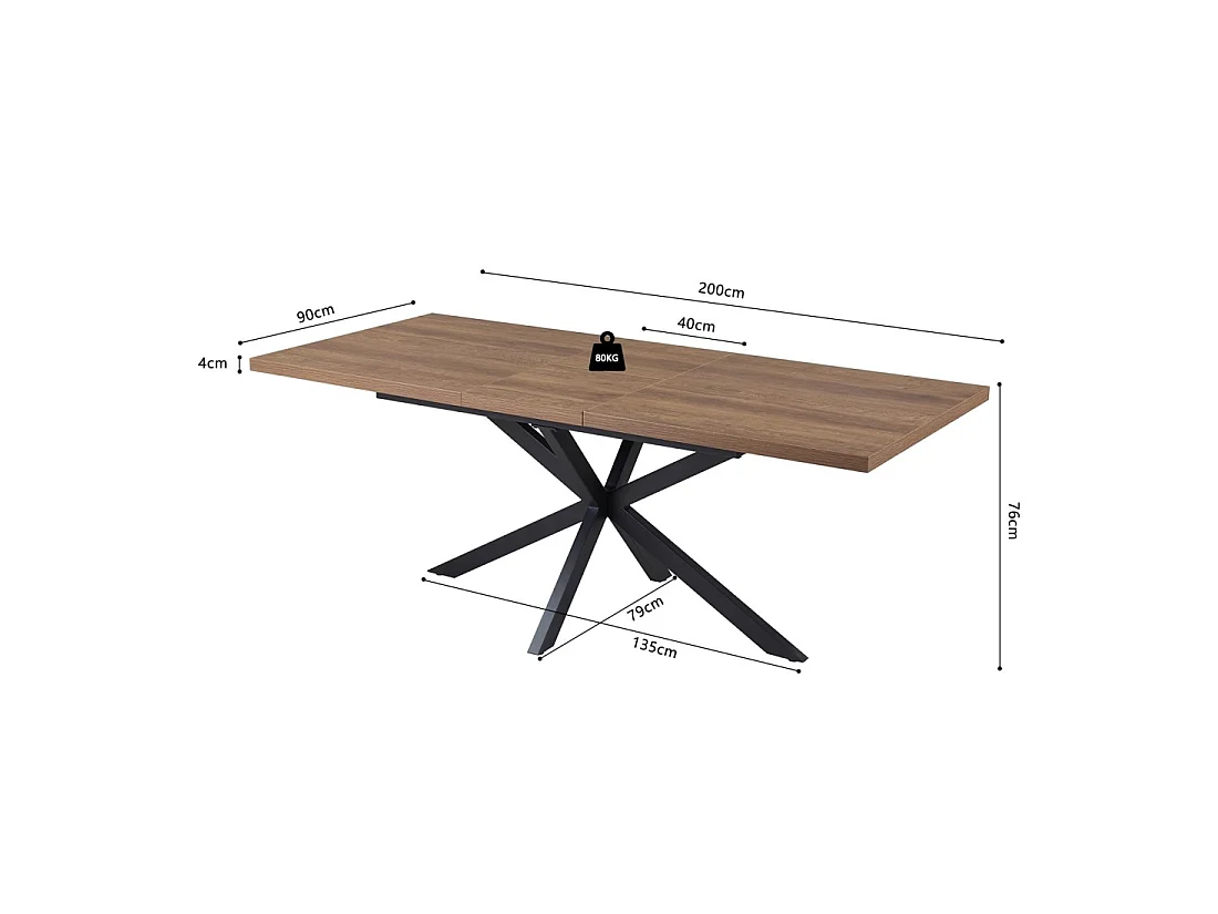 Table extensible KALVANO – 160 à 200 cm – Chêne foncé – Plateau 40 mm – Design contemporain