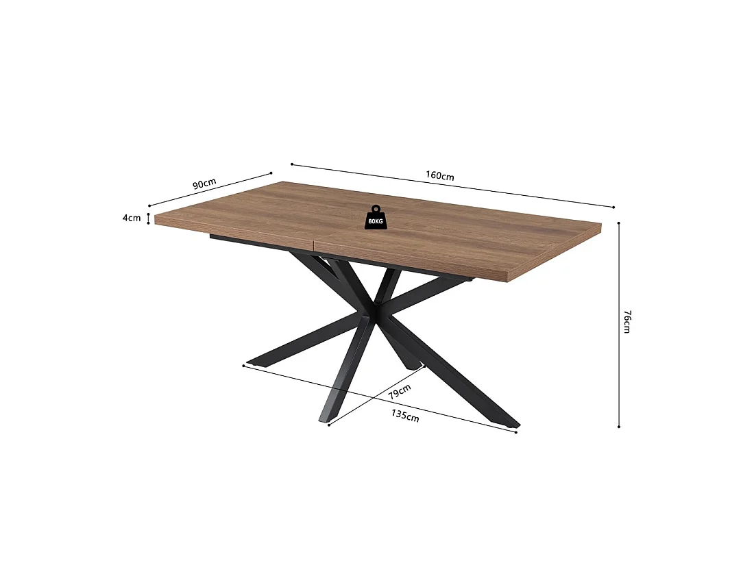 Table extensible KALVANO – 160 à 200 cm – Chêne foncé – Plateau 40 mm – Design contemporain