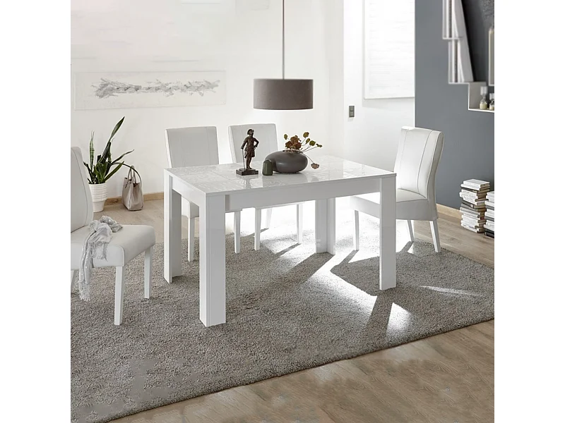 Tavolo da pranzo allungabile "Miro" Bianco in legno serigrafato cm 137/185x90 79h