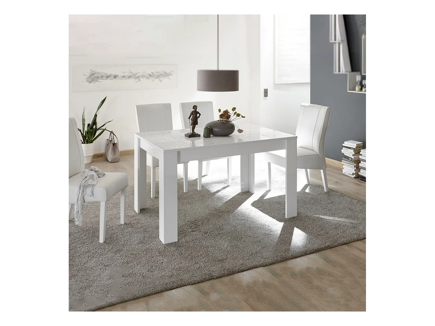 Tavolo da pranzo allungabile "Miro" Bianco in legno serigrafato cm 137/185x90 79h
