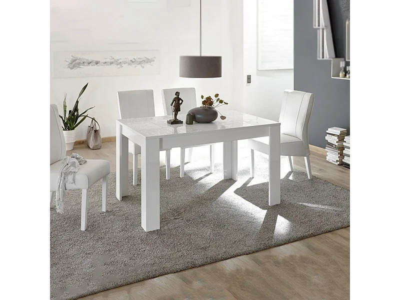Tavolo da pranzo allungabile "Miro" Bianco in legno serigrafato cm 137/185x90 79h