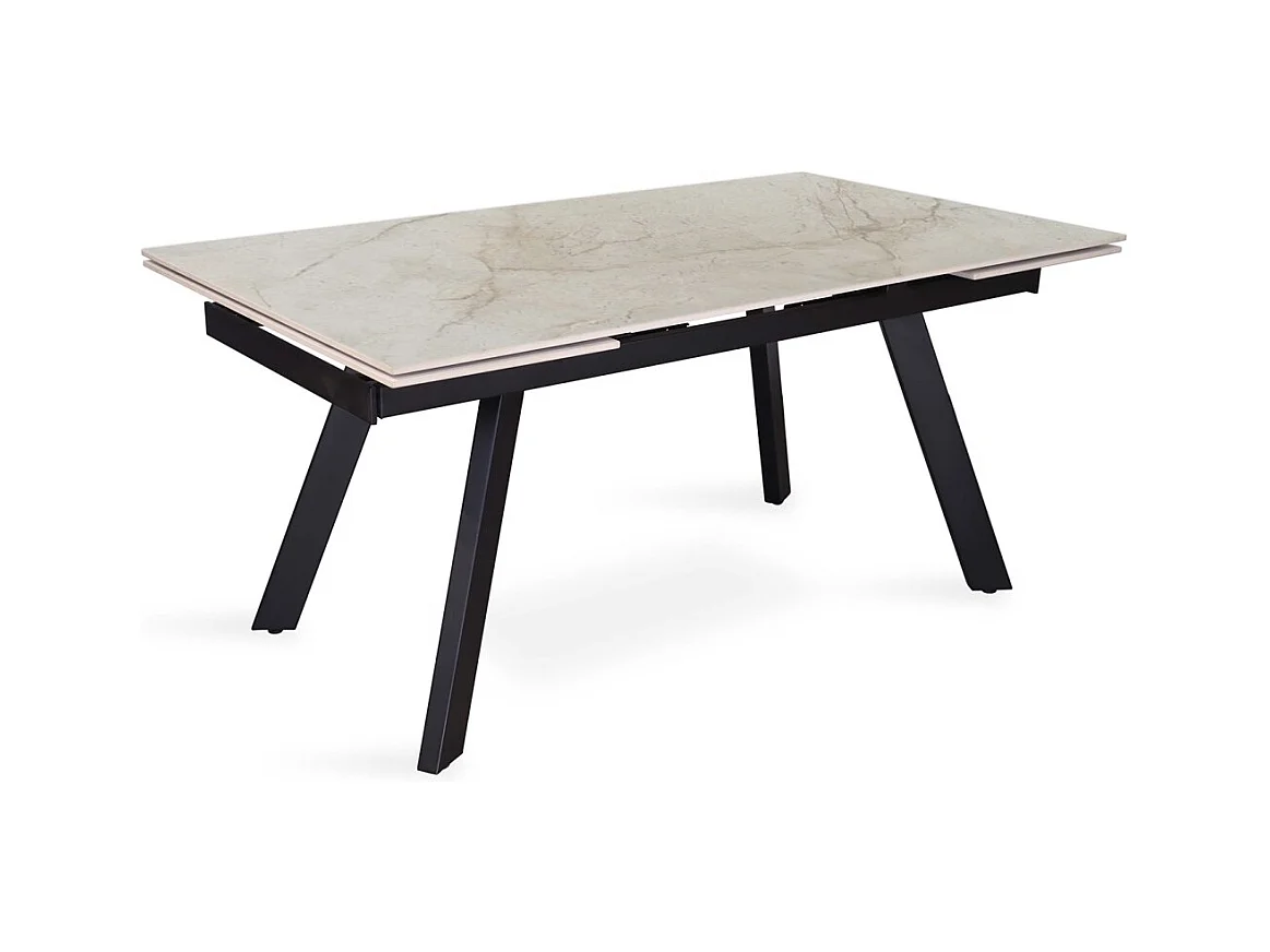 Table extensible LAROS – 160 à 240 cm – Plateau en pierre marbré beige – Structure métal – Design haut de gamme