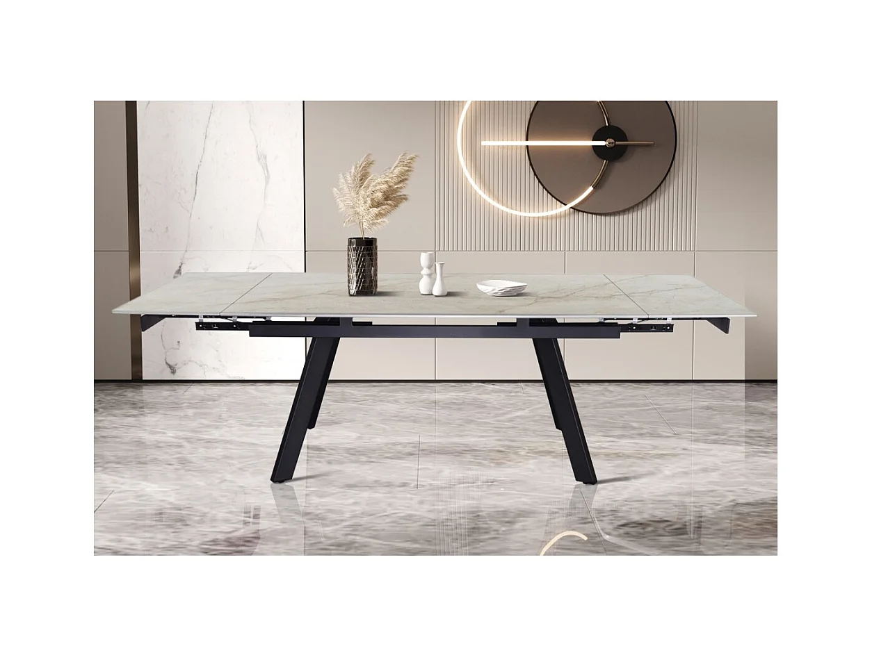 Table extensible LAROS – 160 à 240 cm – Plateau en pierre marbré beige – Structure métal – Design haut de gamme