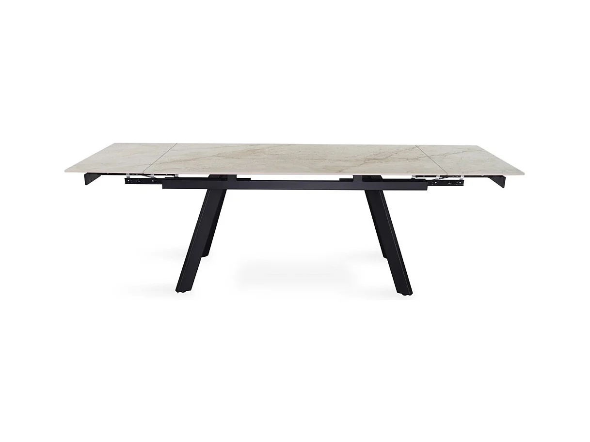 Table extensible LAROS – 160 à 240 cm – Plateau en pierre marbré beige – Structure métal – Design haut de gamme