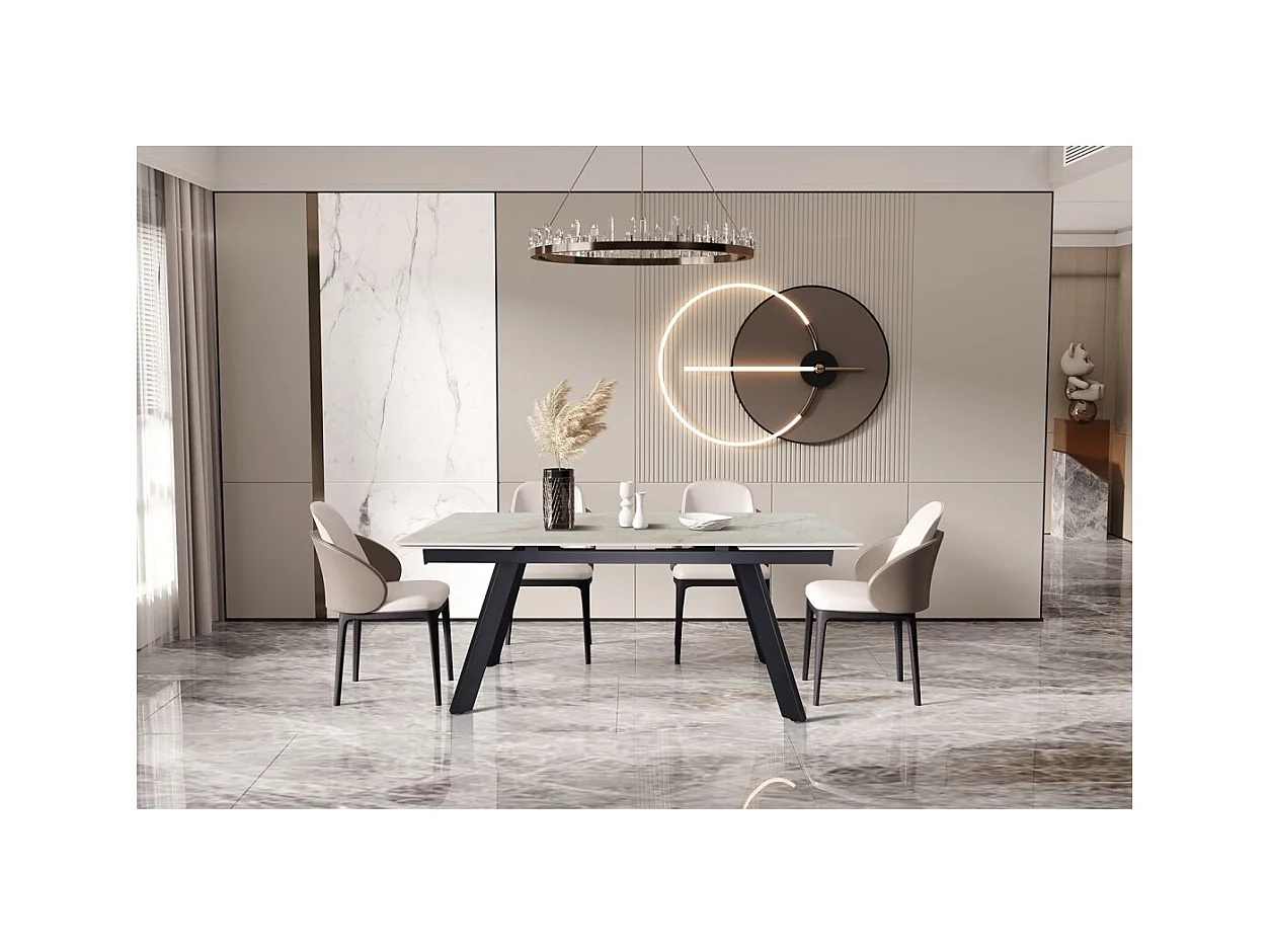 Table extensible LAROS – 160 à 240 cm – Plateau en pierre marbré beige – Structure métal – Design haut de gamme