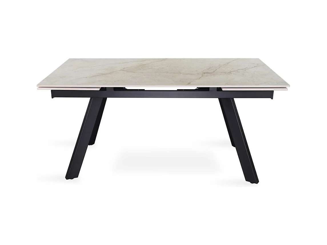 Table extensible LAROS – 160 à 240 cm – Plateau en pierre marbré beige – Structure métal – Design haut de gamme