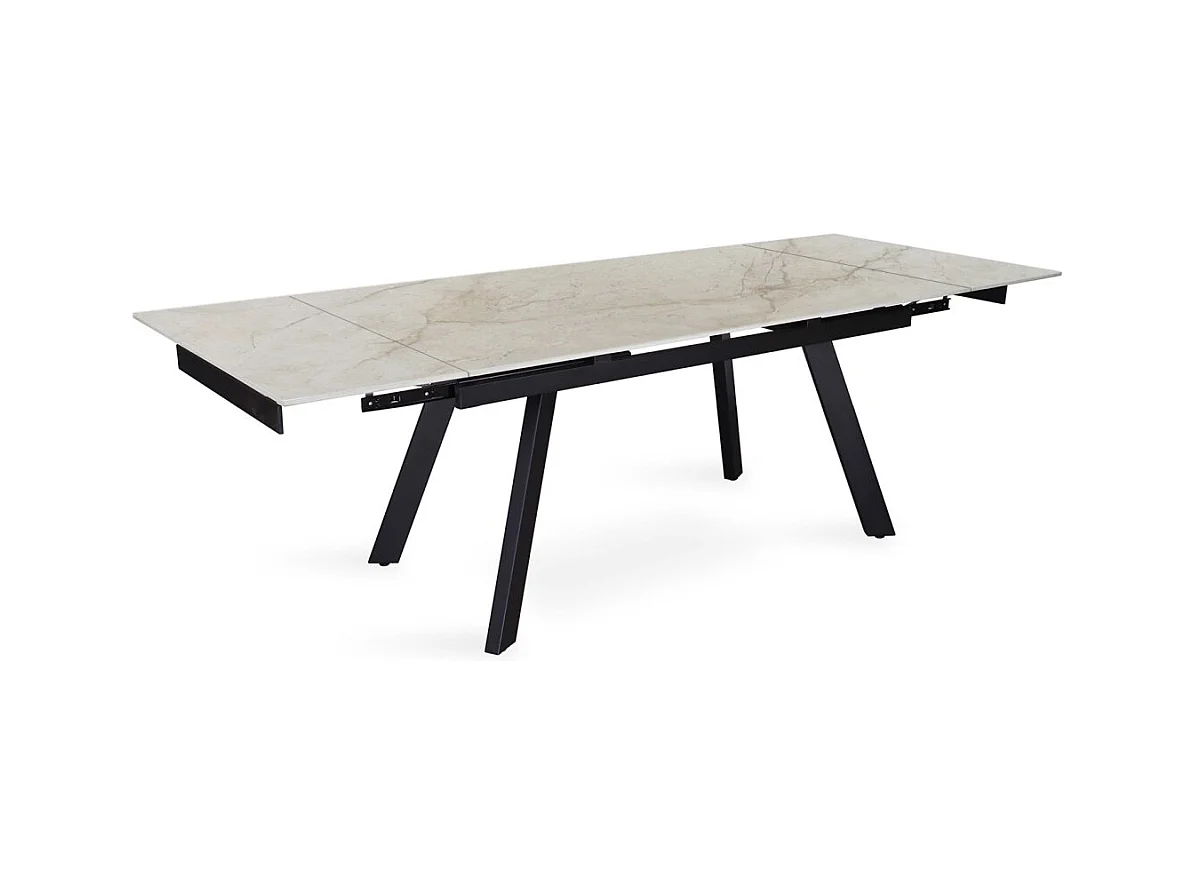 Table extensible LAROS – 160 à 240 cm – Plateau en pierre marbré beige – Structure métal – Design haut de gamme
