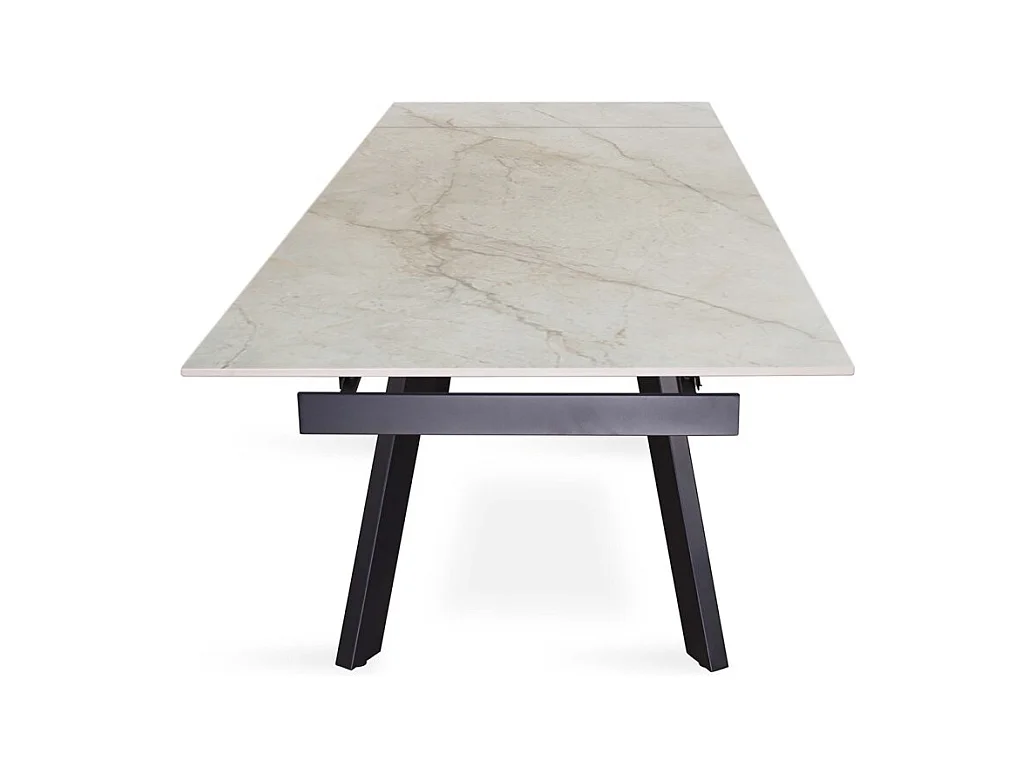 Table extensible LAROS – 160 à 240 cm – Plateau en pierre marbré beige – Structure métal – Design haut de gamme