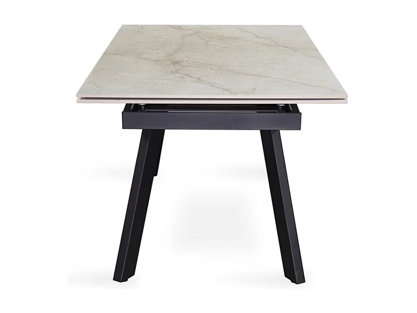 Mesa extensible LAROS – 160 a 240 cm – Tablero de piedra marmoleada beige – Estructura metálica – Diseño de alta gama