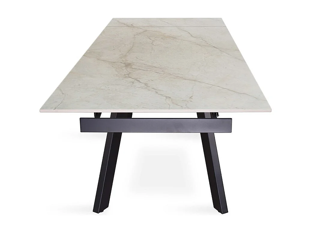 Mesa extensible LAROS – 160 a 240 cm – Tablero de piedra marmoleada beige – Estructura metálica – Diseño de alta gama