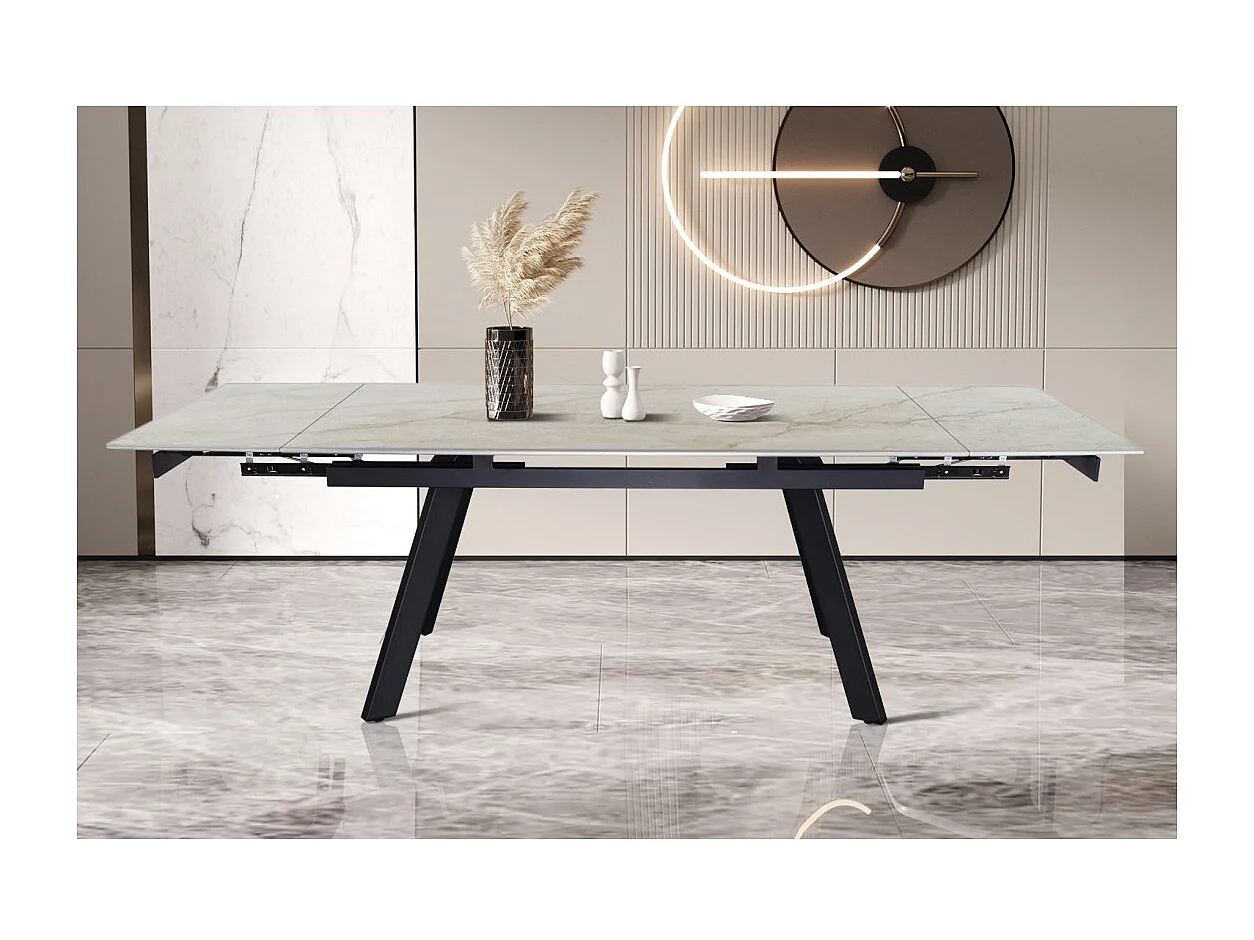 Mesa extensible LAROS – 160 a 240 cm – Tablero de piedra mármol beige – Estructura metálica – Diseño de alta gama