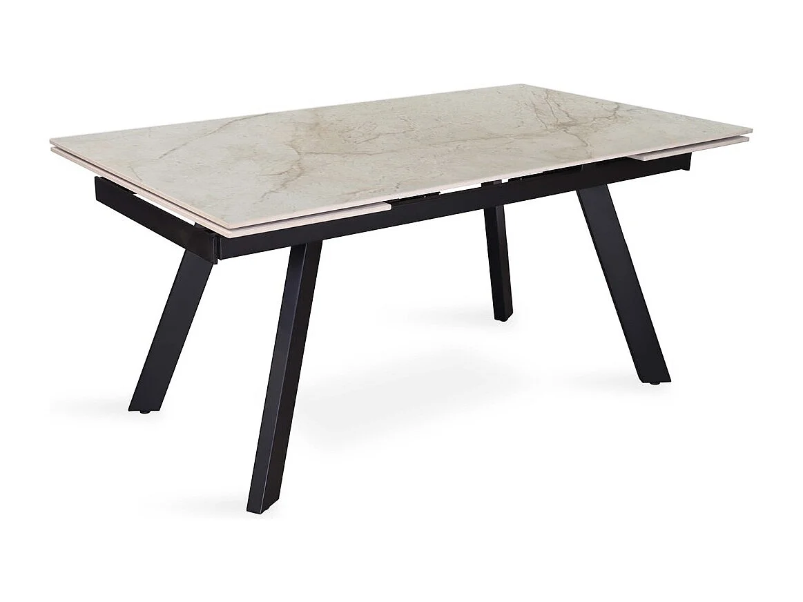 Mesa extensible LAROS – 160 a 240 cm – Tablero de piedra mármol beige – Estructura metálica – Diseño de alta gama