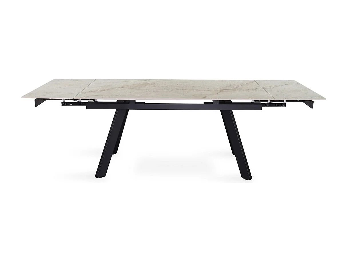 Mesa extensible LAROS – 160 a 240 cm – Tablero de piedra mármol beige – Estructura metálica – Diseño de alta gama