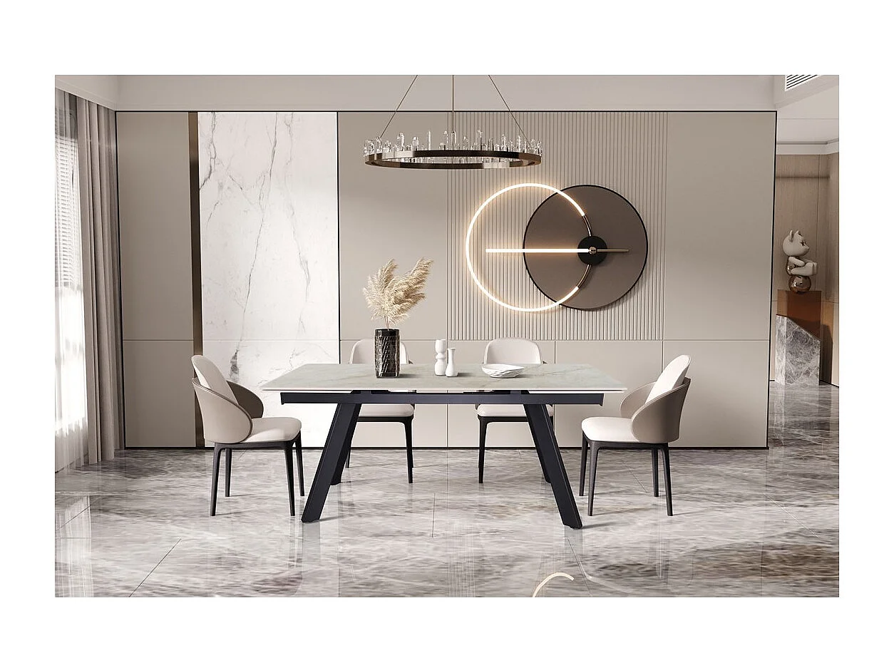 Mesa extensible LAROS – 160 a 240 cm – Tablero de piedra mármol beige – Estructura metálica – Diseño de alta gama